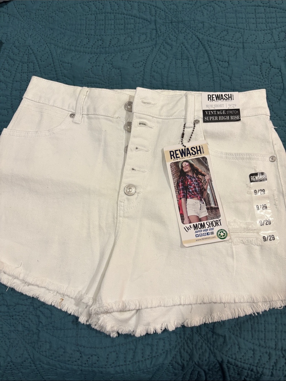 Rewash White Super High Rise Mom Shorts